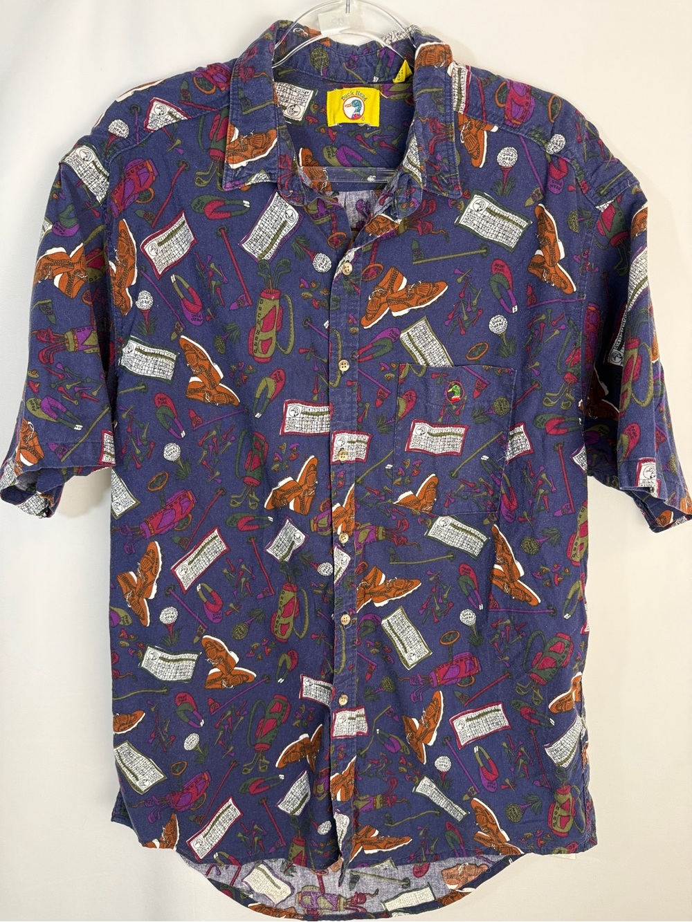 Vintage Duck Head Purple Golf Motif Short Sleeve Button-Down Shirt